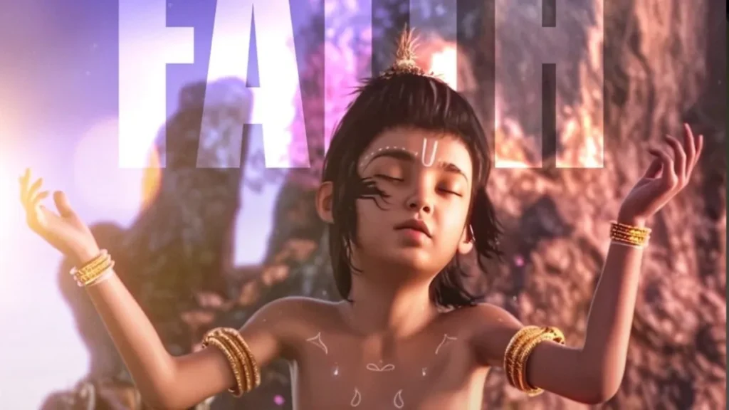 Animated scene of Prahlad chanting mantras in Mahavatar Narsimha