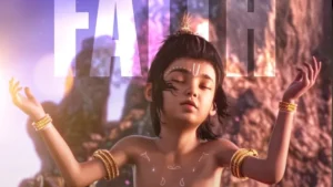 Animated scene of Prahlad chanting mantras in Mahavatar Narsimha